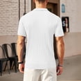 thumbnail image 3 of Men's Vertical Ribbed Knit Quarter Zip Polo Shirts, Short Sleeve Collared Casual Knitwear White, 3 of 6