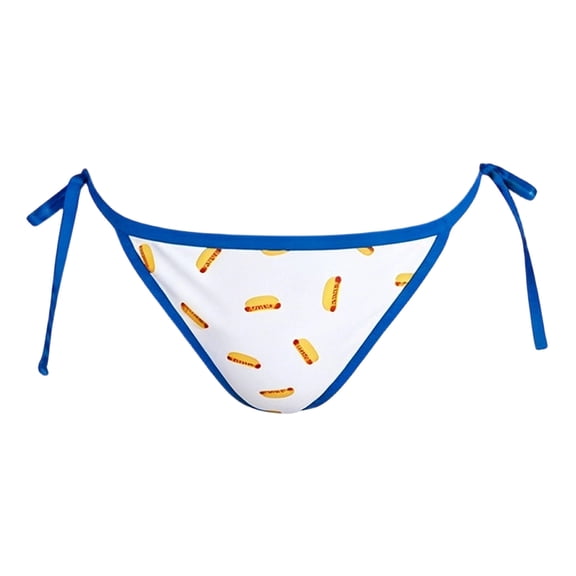 VNKIDY Womens Ladies Low Rise Side Tie Hot Dog Print Quick Dry Stretch Bikini Bottoms For Summer Beach Pool Wear Swimming Activities Blue XL