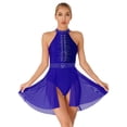thumbnail image 2 of YONGHS Women's Lyrical Ballet Dance Dress Shiny Rhinestone Figure Skating Skirted Leotard Dancewear Royal Blue M, 2 of 7