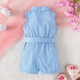 thumbnail image 4 of UngA Girls Cute Romper Button Down Belted Jumpsuit Toddler Kids Wide Leg Short Summer Stripe Outfits with Pockets 4-5 Years,Sky Blue, 4 of 7