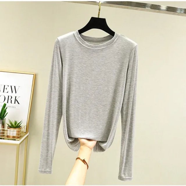 LNGOOR Modal T-Shirt Basique Uni Col Rond Manches Longues Femmes Automne Tee-Shirt de Base T-Shirt Assorti Grande Taille