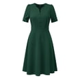 thumbnail image 1 of Elegante vestido de negocios para mujer, cuello de corazón, plisado, manga corta, vestido de tubo Verde Oscuro XS, 1 of 6