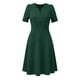thumbnail image 1 of Elegante vestido de negocios para mujer, cuello de corazón, plisado, manga corta, vestido de tubo Verde Oscuro XS, 1 of 6