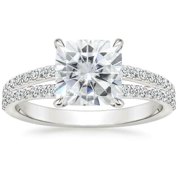 HeartsAndYou 4ct Oval Cut Moissanite Engagement Ring for Women 18k White Gold over Silver Split Shank Solitaire