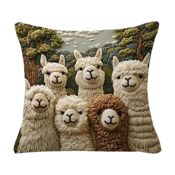 Fasiaou Cute Alpaca Print Imitation Pillow Cover for Sofa and Living Room Decorative Cushions with Animal Theme Design,D