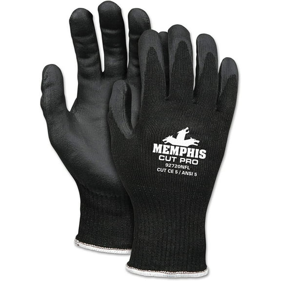 MCR Safety 92720NFL Memphis Cut Pro Gloves, 10 Gauge Black HPPE, Black Nitrile F-size-SMALL