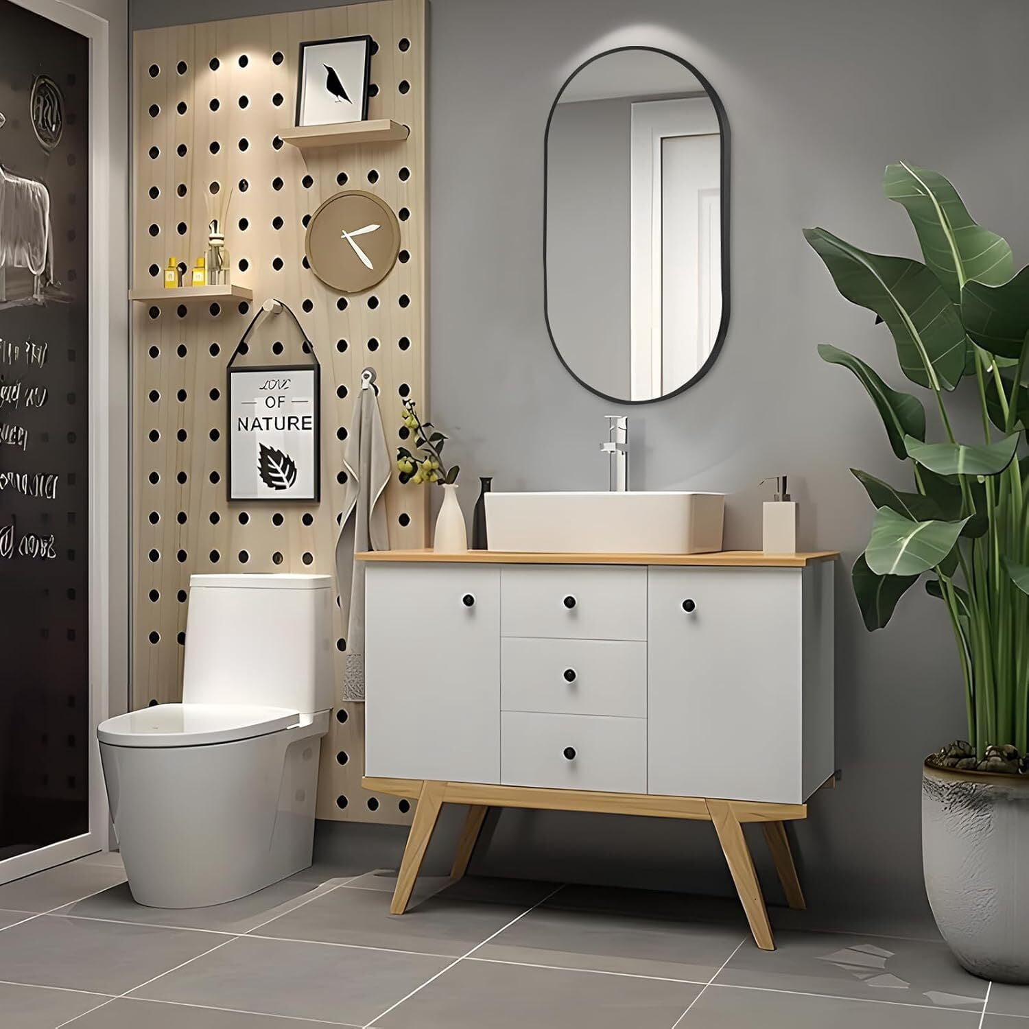 Anyrose 30"x 17" Oval Bathroom Mirror Wall Mirror, Black