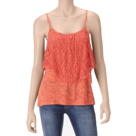 - Self Esteem Junior's Layered Lace Ruffle Cami Tank Top, Bermuda Coral