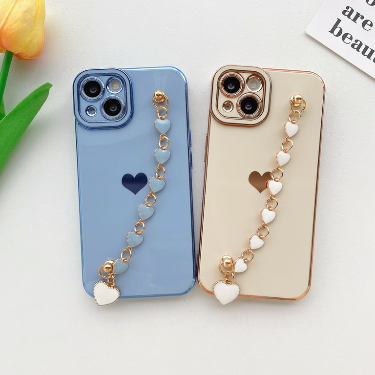 Cute iPhone 13 Pro Max Case with Heart Strap Bracelet Chain
