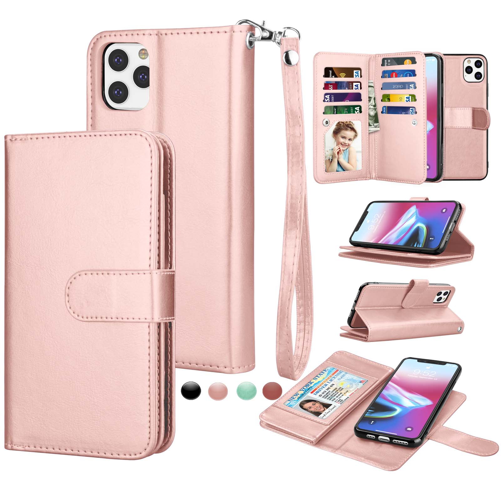 Bling Glitter PU Leather Flip Folio Case with Card Holder Stand Function Magnetic Closure Inner Soft TPU Protective Cover,Rose Gold JAWSEU Wallet Case Compatible with iPhone X/XS 