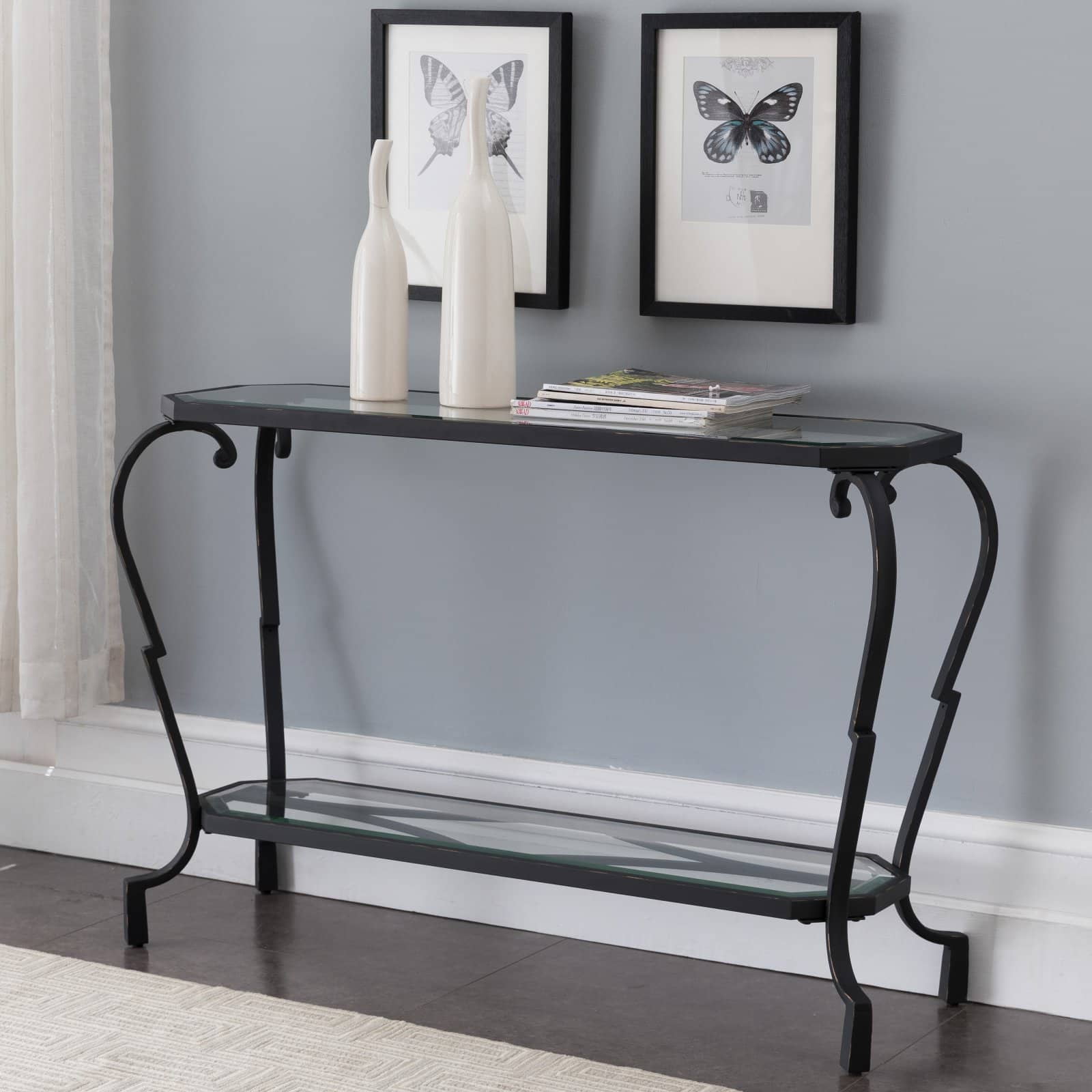 K&B Furniture C1312 44.5 in. Rectangle Metal/Glass Console Table