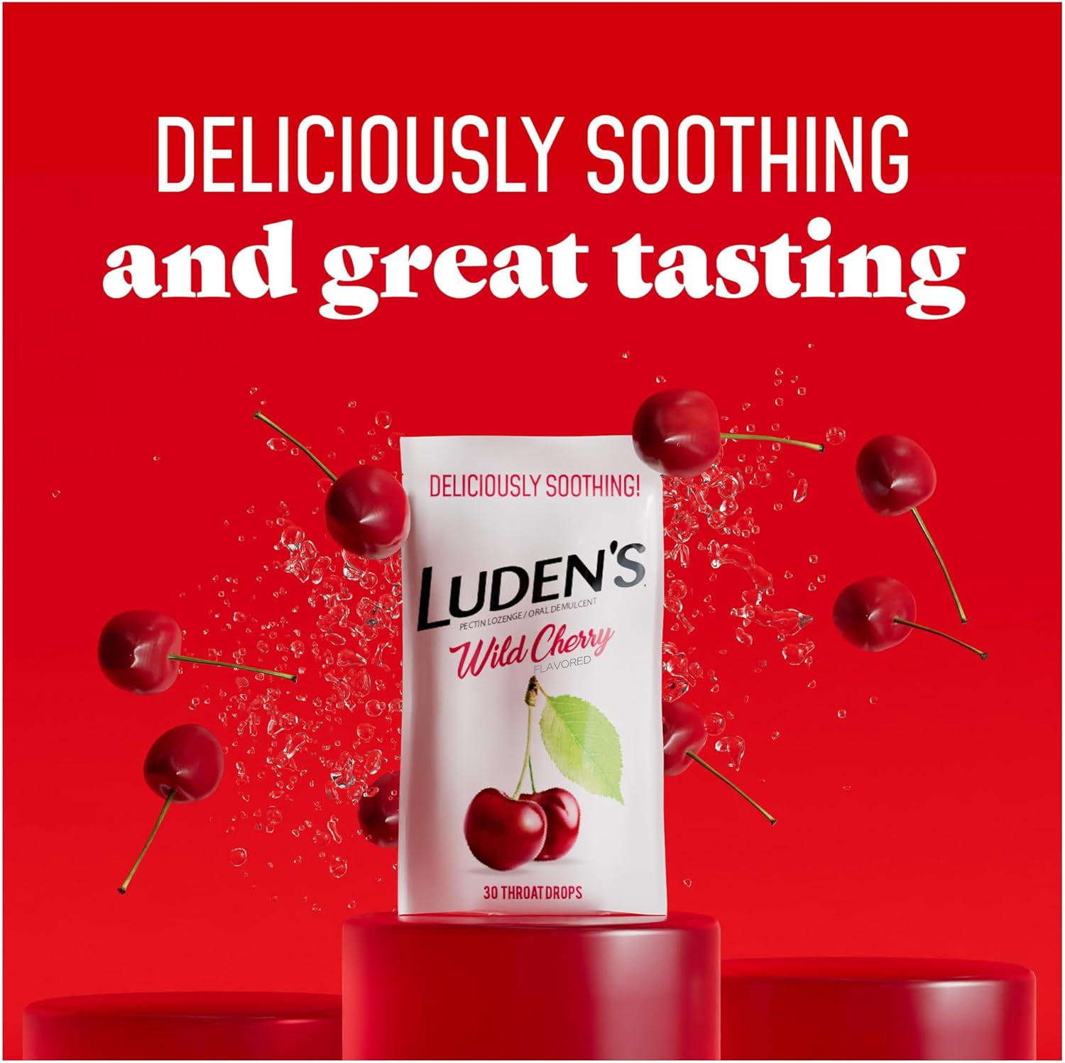 Luden's Sore Throat Drops, For Minor Sore Throat Relief, Wild Cherry, 30 Count, 12 Pack