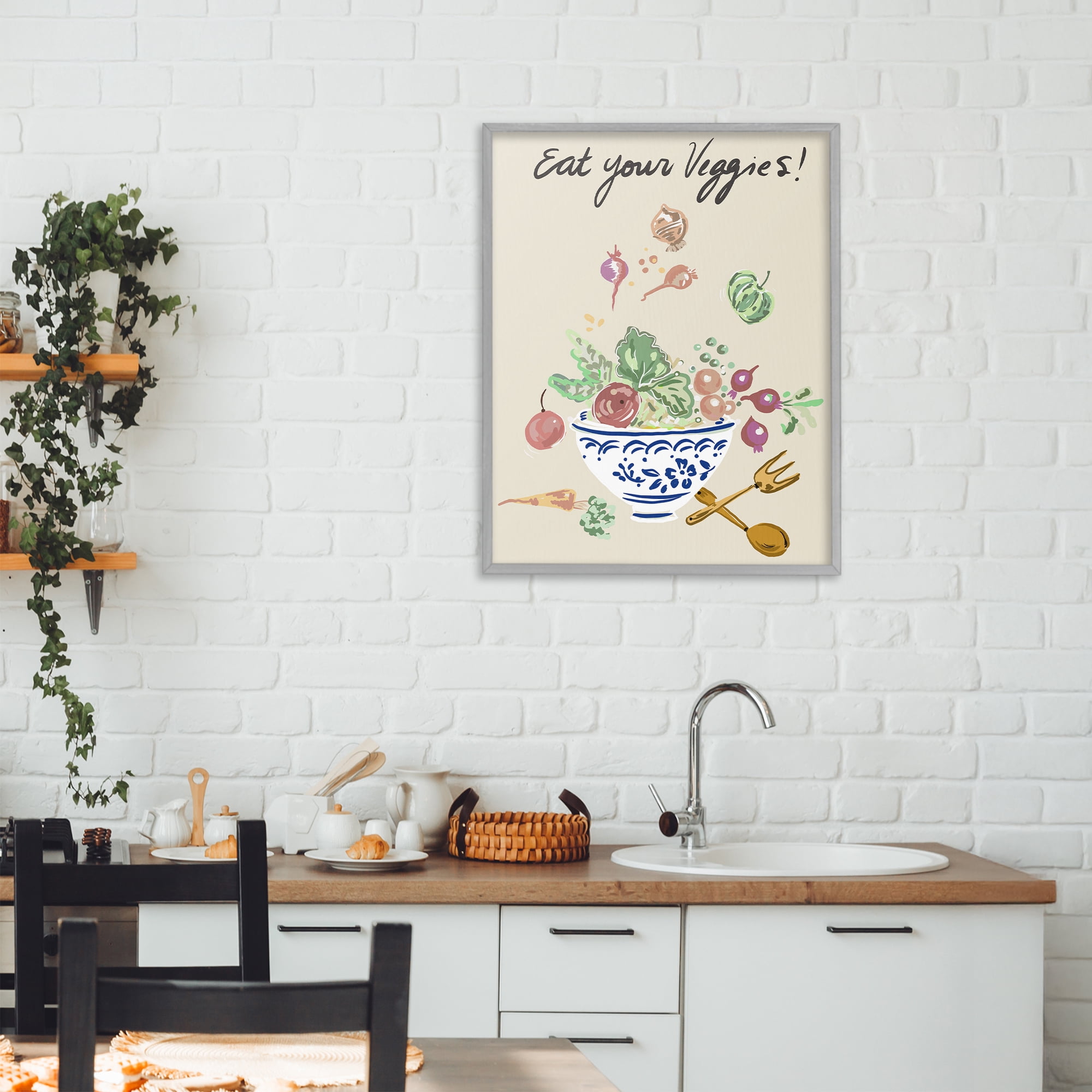 Stupell Industries Eat Your Veggies Bowl Gray Framed Giclee Art, design by Ani Del Sol