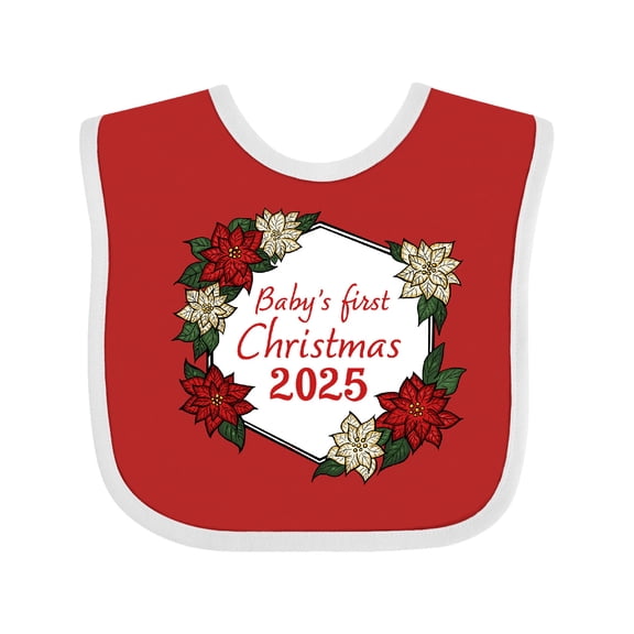 Inktastic Baby's First Christmas 2025 Poinsettia Boys or Girls Baby Bib