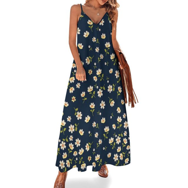 Lindo vestido de margaritas, elegante vestido largo con flores y tirantes, estilo bohemio, para playa, verano, cuello en V, ropa de gran tamaño