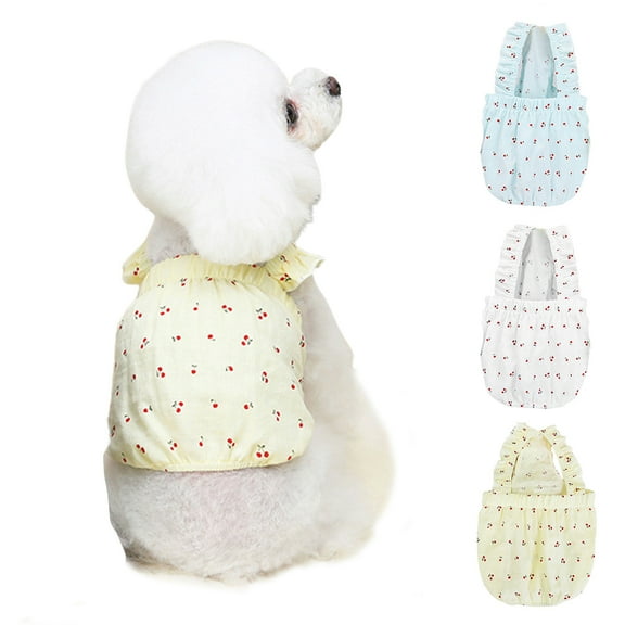 Cheers.US Soft & Comfy Spring Cherry Print Dog Harness Dresses Sleeveless Sweet Dog Cat Slip Dress