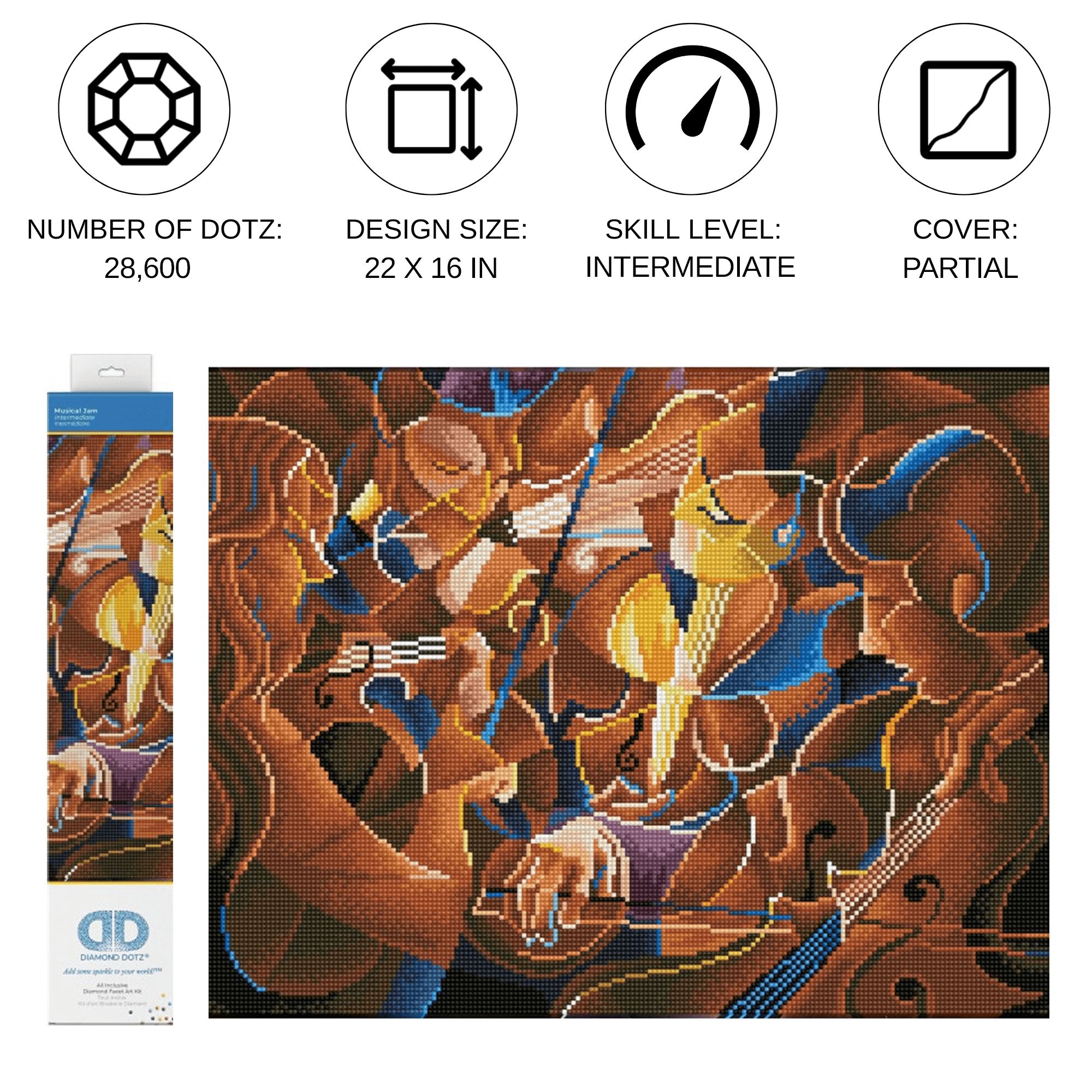 Diamond Dotz Musical Jam Symphony Diamond Painting Kits for Adults - Diamond Art Kits a Relaxing Creative Craft Kit with Dotz Gems  22"x16"