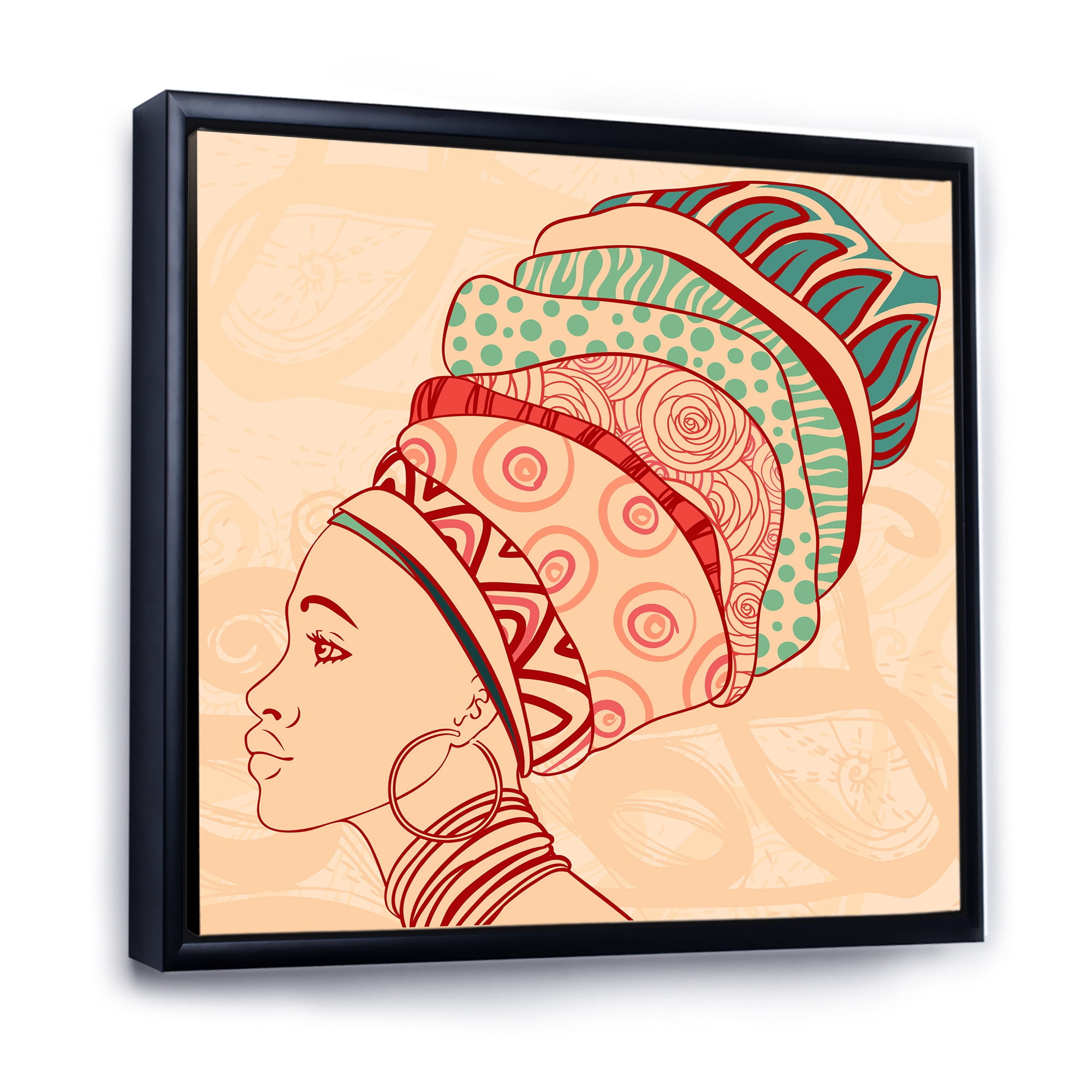 Designart 'African American Woman Portrait with Turban II' Modern Framed Canvas Wall Art Print