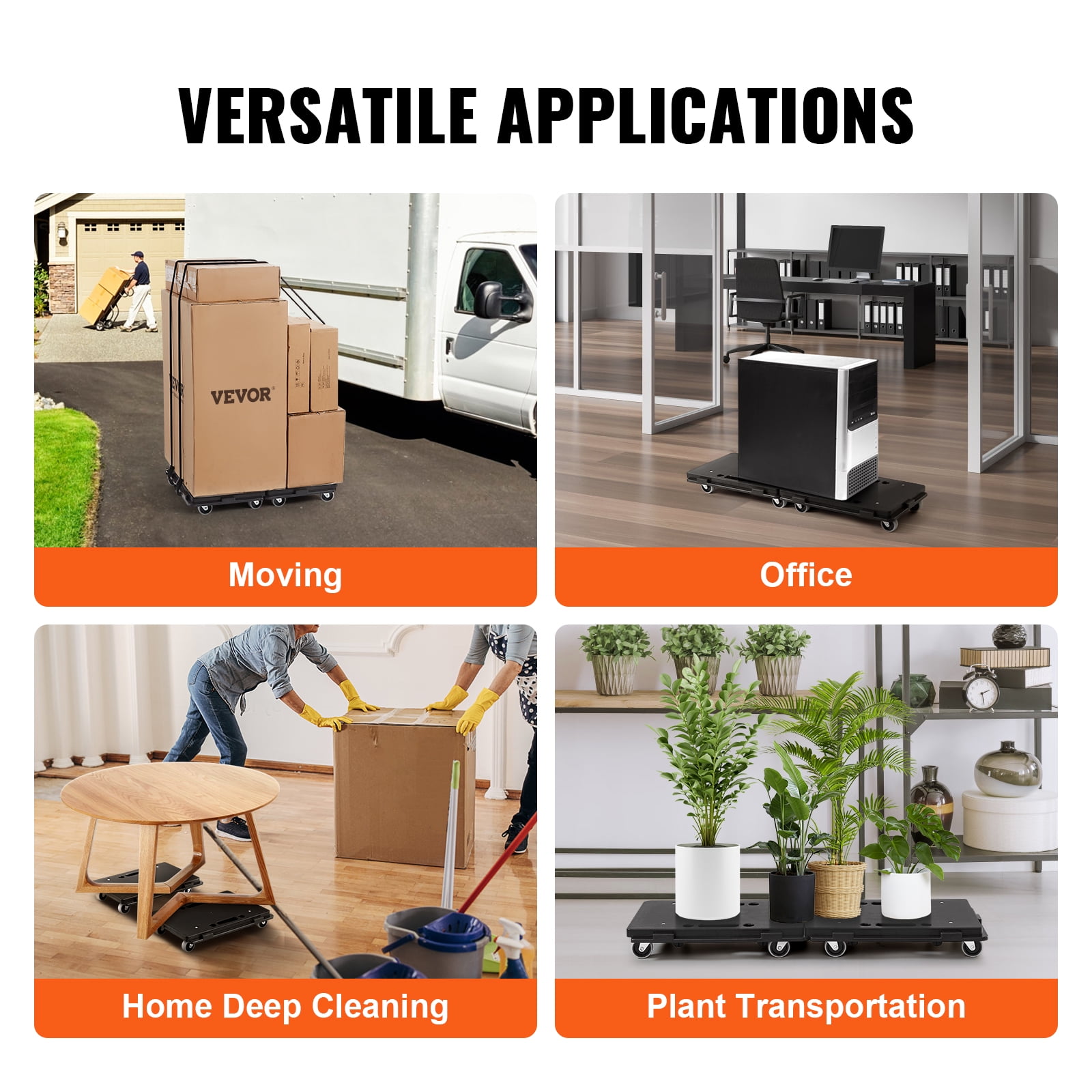 VEVOR Furniture Dolly,500 lbs Capacity Each Count, Furniture Mover with Wheels, Portable Moving Rollers 4 Wheels Heavy Duty, Small Flat Dolly Cart with Interlocking for Heavy Furniture, 2 Pack, Black