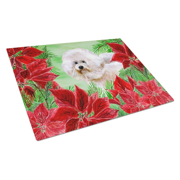 Caroline's Treasures Bichon Frise #2 Poinsettas Glass Cutting Board Large