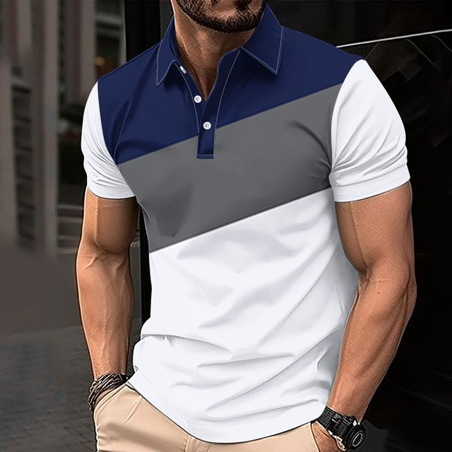 ylioge S-4X Big & Tall Golf Tees for Men Plus Size Short Sleeve T Shirts Button Collared Pullover Slim Color-Block Casual Breathable Athletic Tops Clearance