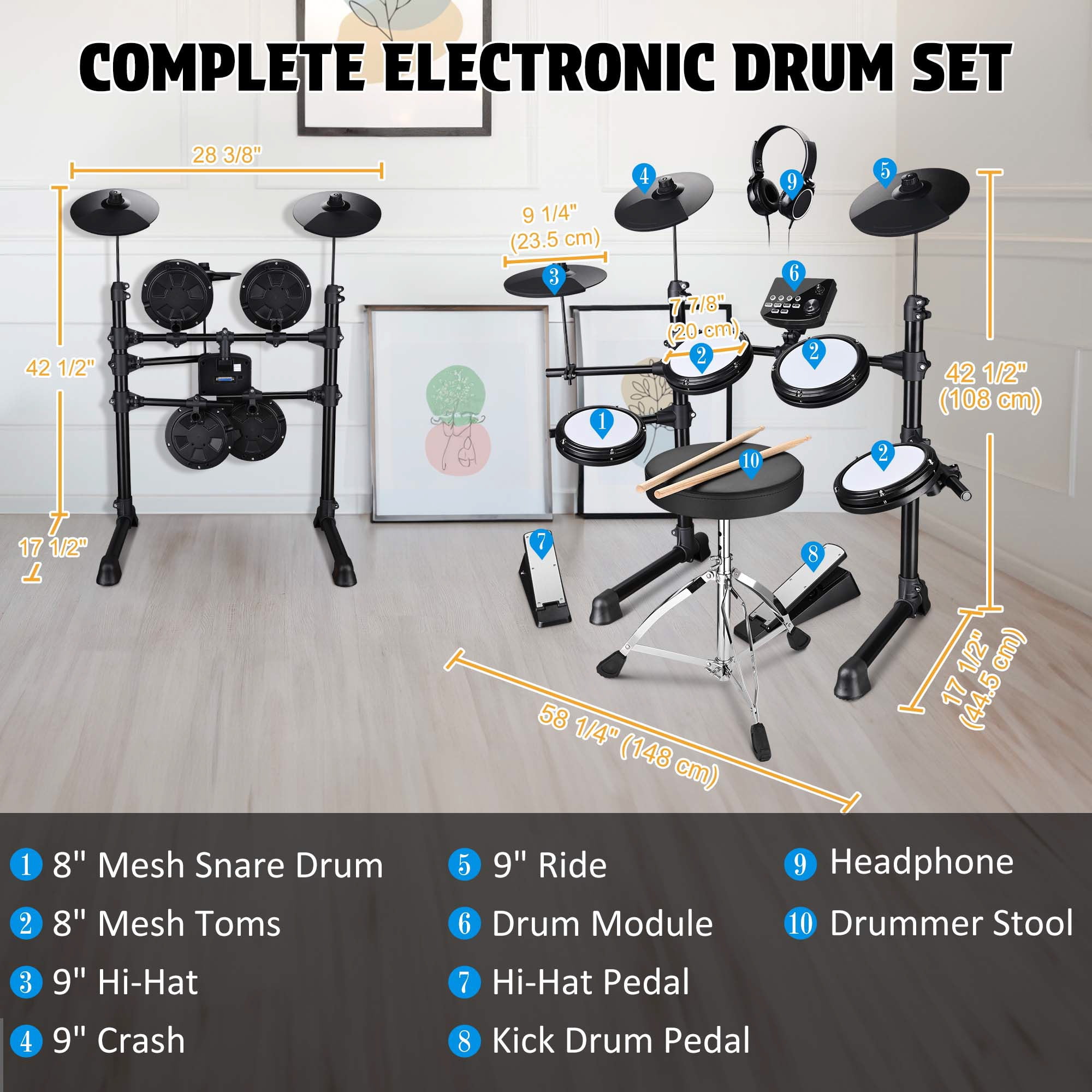 Yescom Electric Drum Set Adult Digital Silent Drum Kit 8" w/ Throne Beginner for Apartment