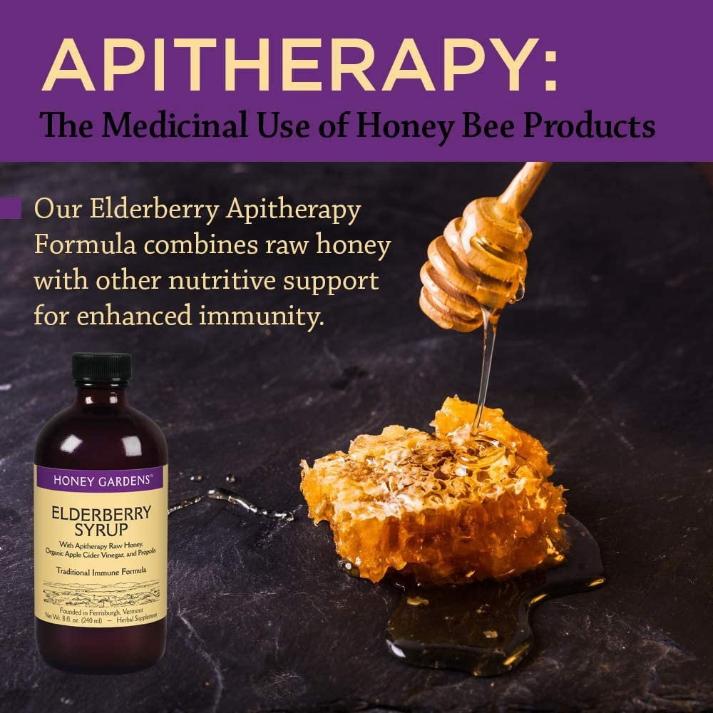 Honey Gardens Elderberry Syrup with Apitherapy Raw Honey, Traditional Immune Formula 8 oz