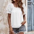 thumbnail image 2 of Camiseta informal plisada doble con decoración Jacquard de manga corta abombada para mujer para uso de verano, 2 of 5