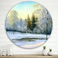 thumbnail image 2 of Designart 'Green Trees In Beautiful Winter Snow Landscape' Traditional Circle Metal Wall Art 36x36 - Disc of 36, 2 of 5