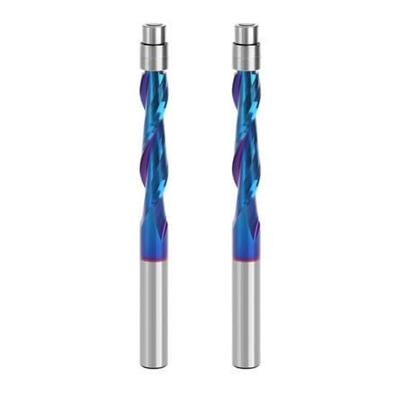 

2PCS UP Cut Spiral Flush Trim Router Bit 1/4 Inch Shank 1-1/8 Inch Cutting Length Extra Long 3 Inch OVL Carbide CNC Router Bit with Nano Coated for Triming