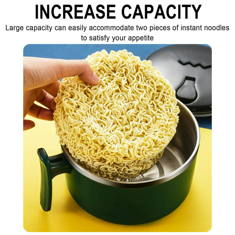 Xmmswdla Luncheaze Lunch Box Ramen Soup Bowl with Tight Lid, Handle, Steam Hole. Double Wall Stainless Steel Noodle Cooker. Instant & Regular Ramen