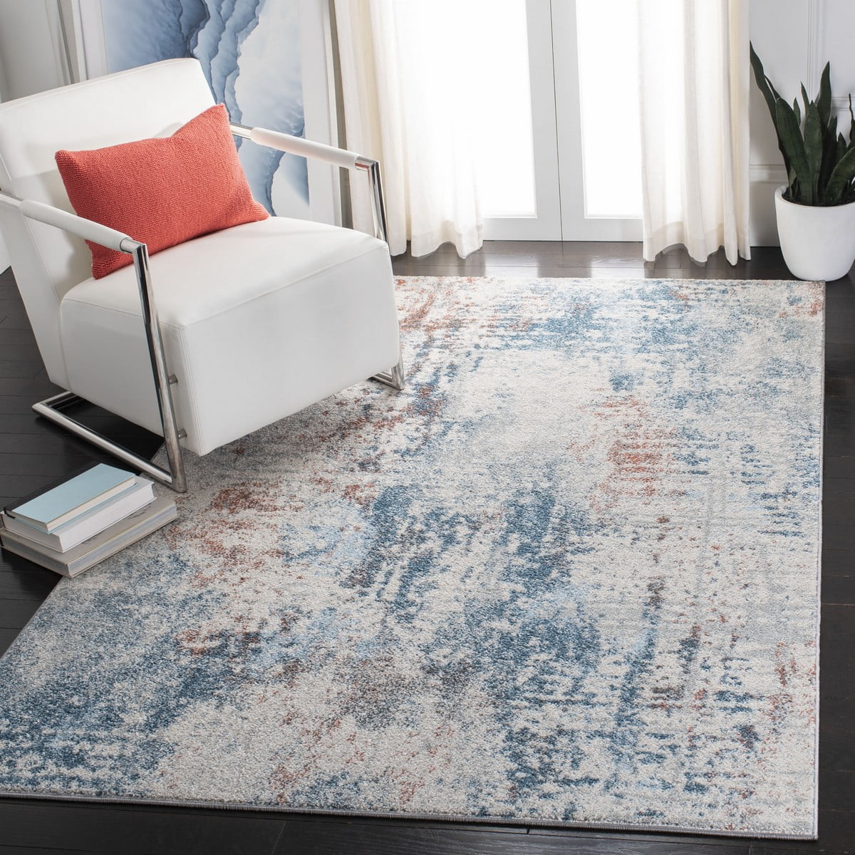 SAFAVIEH Tulum Kelsang Abstract Area Rug, 8' x 10', Ivory/Dark Blue