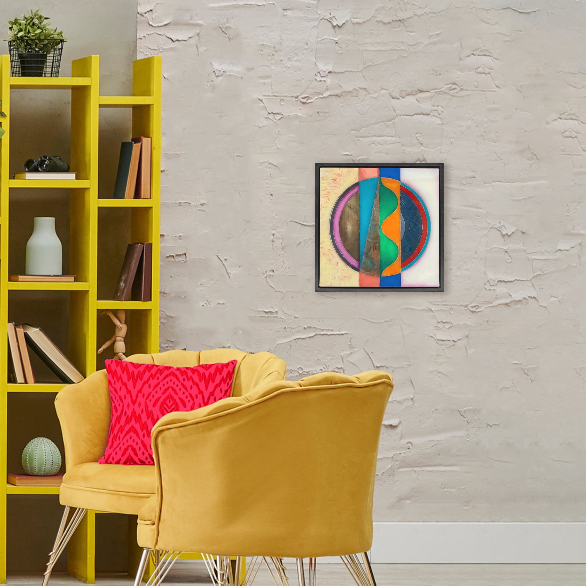 Stupell Industries Circle with Intersecting Waves Black Framed Floater Canvas Wall Art, design by Matthew Finger