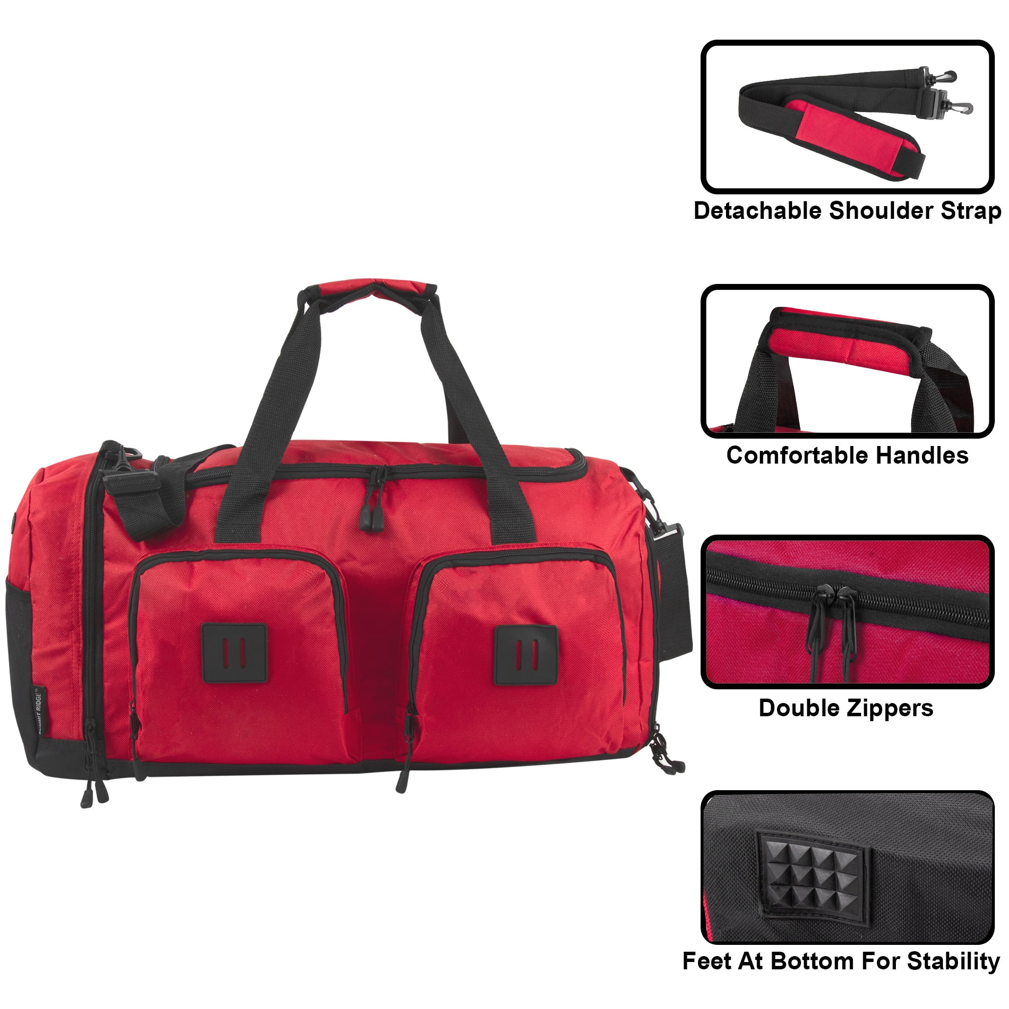 Summit Ridge 22"L Duffel Bag 38 Liter Capacity for Gym Clothes, Sports Equipment, Towels, Sneakers, Travel, Commute in Red