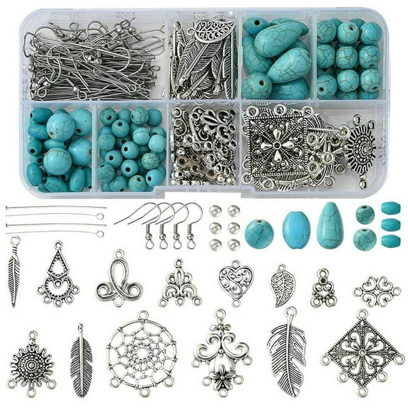 Tibetan style Chandelier Components and Pendants with Synthetic Turquoise Beads sets Antique Silver 8~40x6~24x1~5mm Hole: 1~4mm