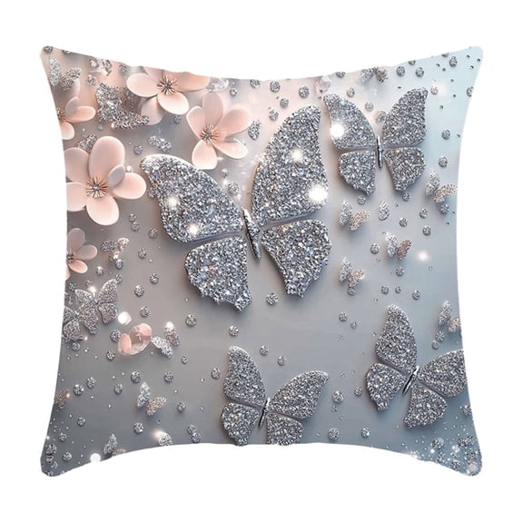 A Spring 3D Butterfly Pattern Linen Look Pillow Cover Soft Throw Cushion Case For Sofa Living Room Decor