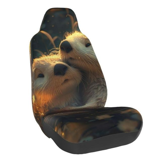 Wukai Adorable Otter Pair Hug Full Set Car Seat Covers with Soft Padding Universal Auto Front Seats Protector and Cushion Mat