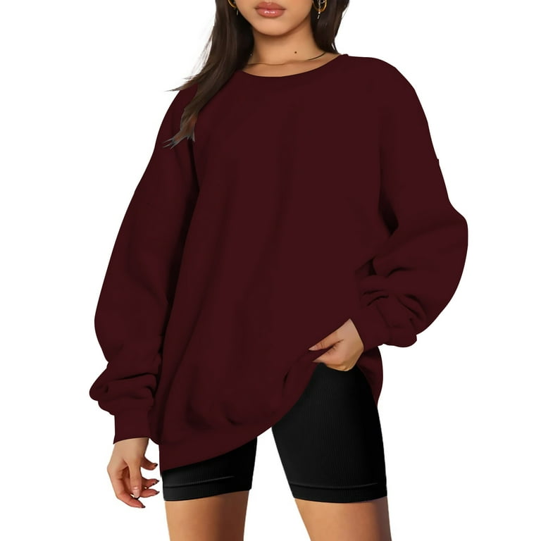 Crew Neck Sweatshirts Women Vintage,Oversized Sweatshirts for Women  Crewneck, Women's Autumn Winter Long Sleeve Pullover Tops Solid Color  T-shirts Shirts,Long Sleeve Workout Tops For Women Loose Fit
