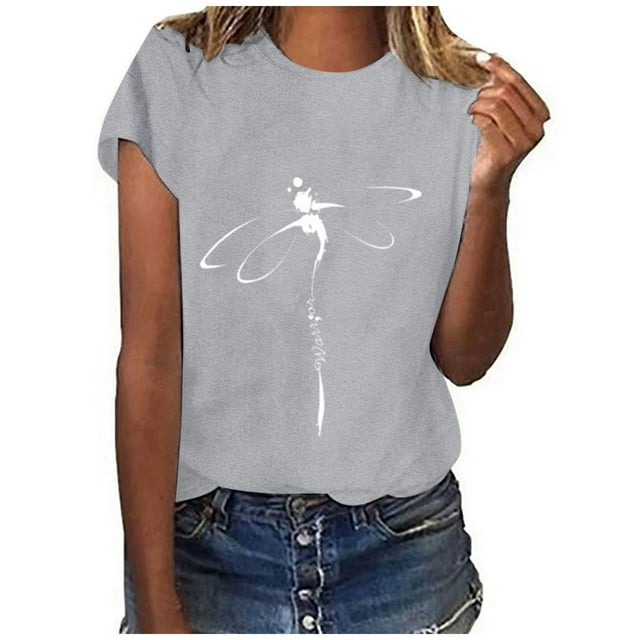 WEIYLL T-Shirt pour Femme à Manches Courtes Tunique Imprimé Animaux Col Rond T-Shirt Gris Tailles G
