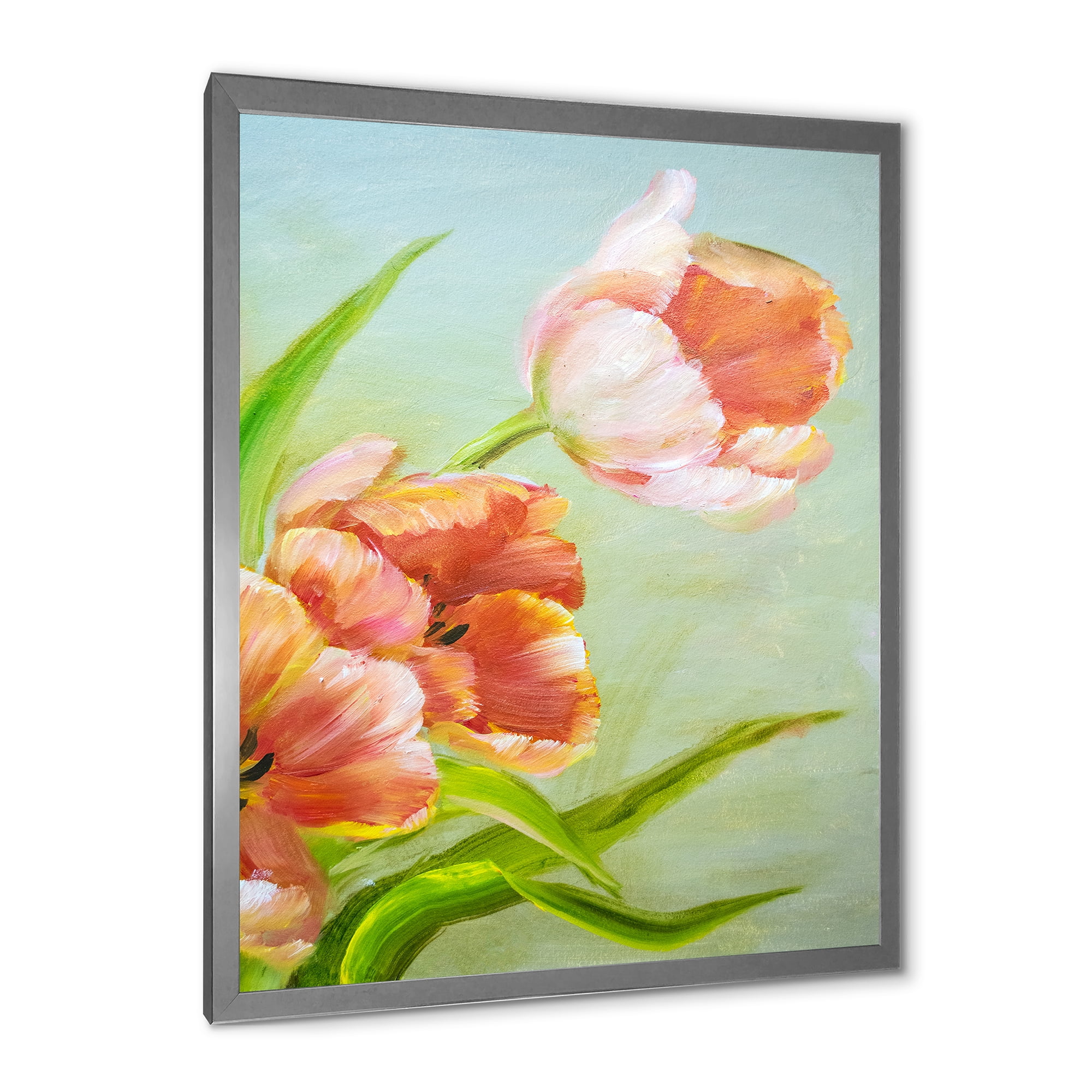 Designart 'Ancient Red Tulips Flowers I' Traditional Framed Art Print