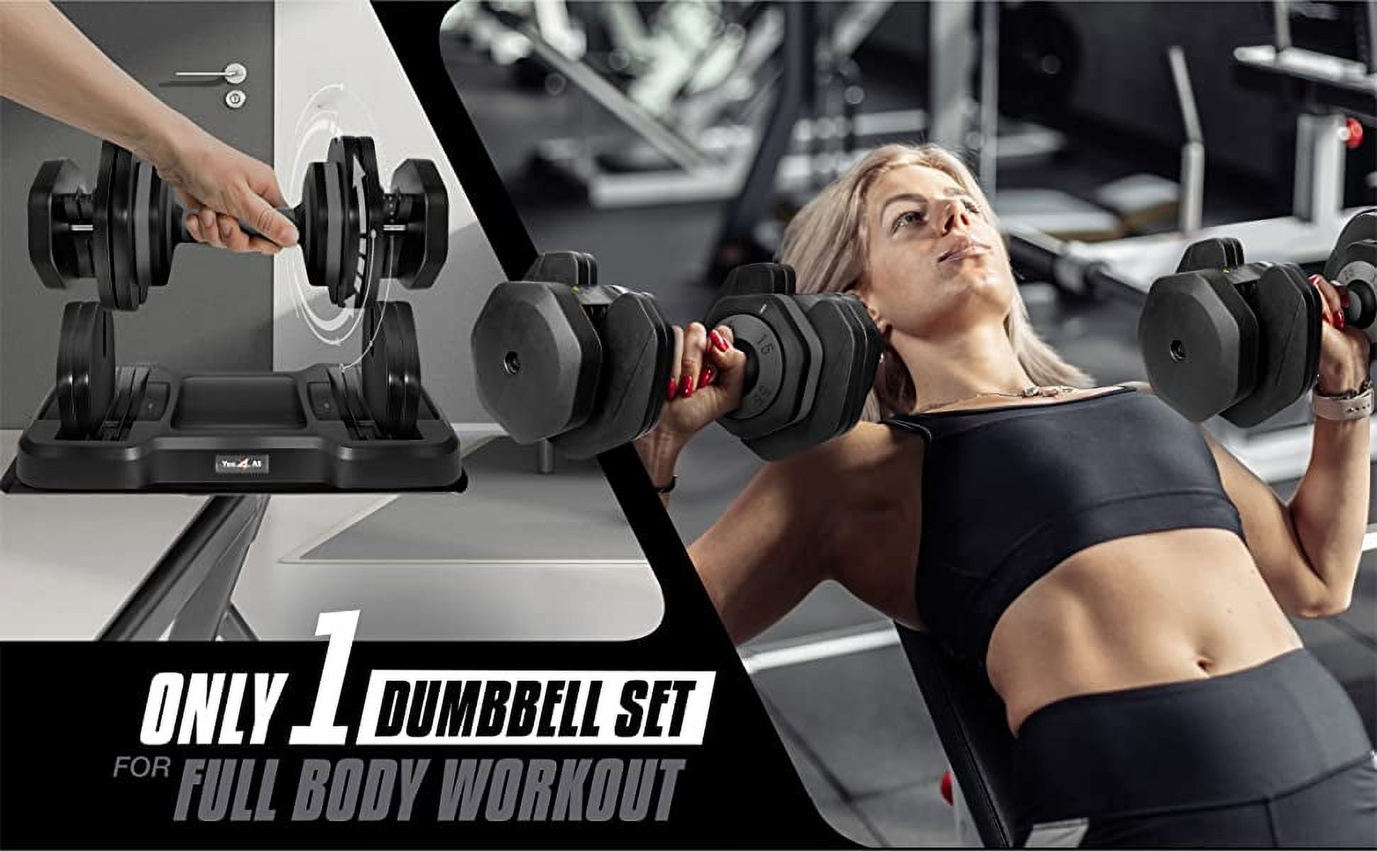 Yes4All 55lbs Adjustable Dumbbell, Quick Select 15-55 Red, Pair
