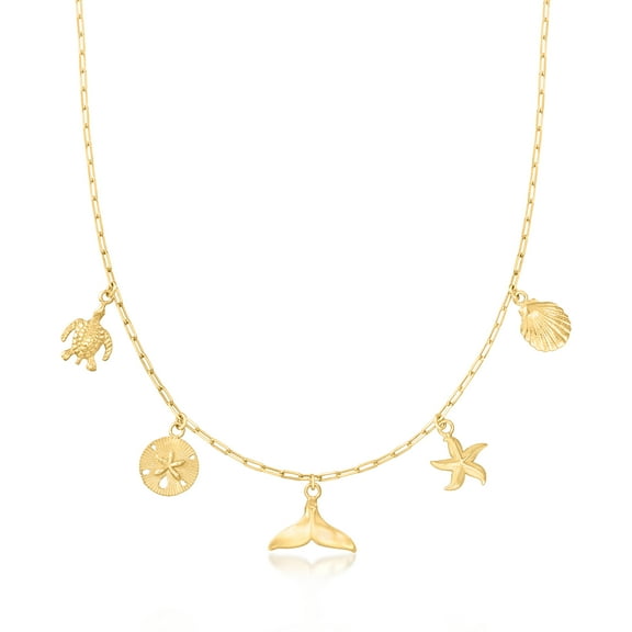 Ross-Simons 18kt Gold Over Sterling Sea Life Charm Paper Clip Link Necklace, Women's, Adult