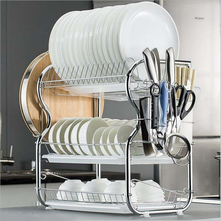 Dish Rack Stainless Steel 3 Tier Dish Drying Racks and Drainboard