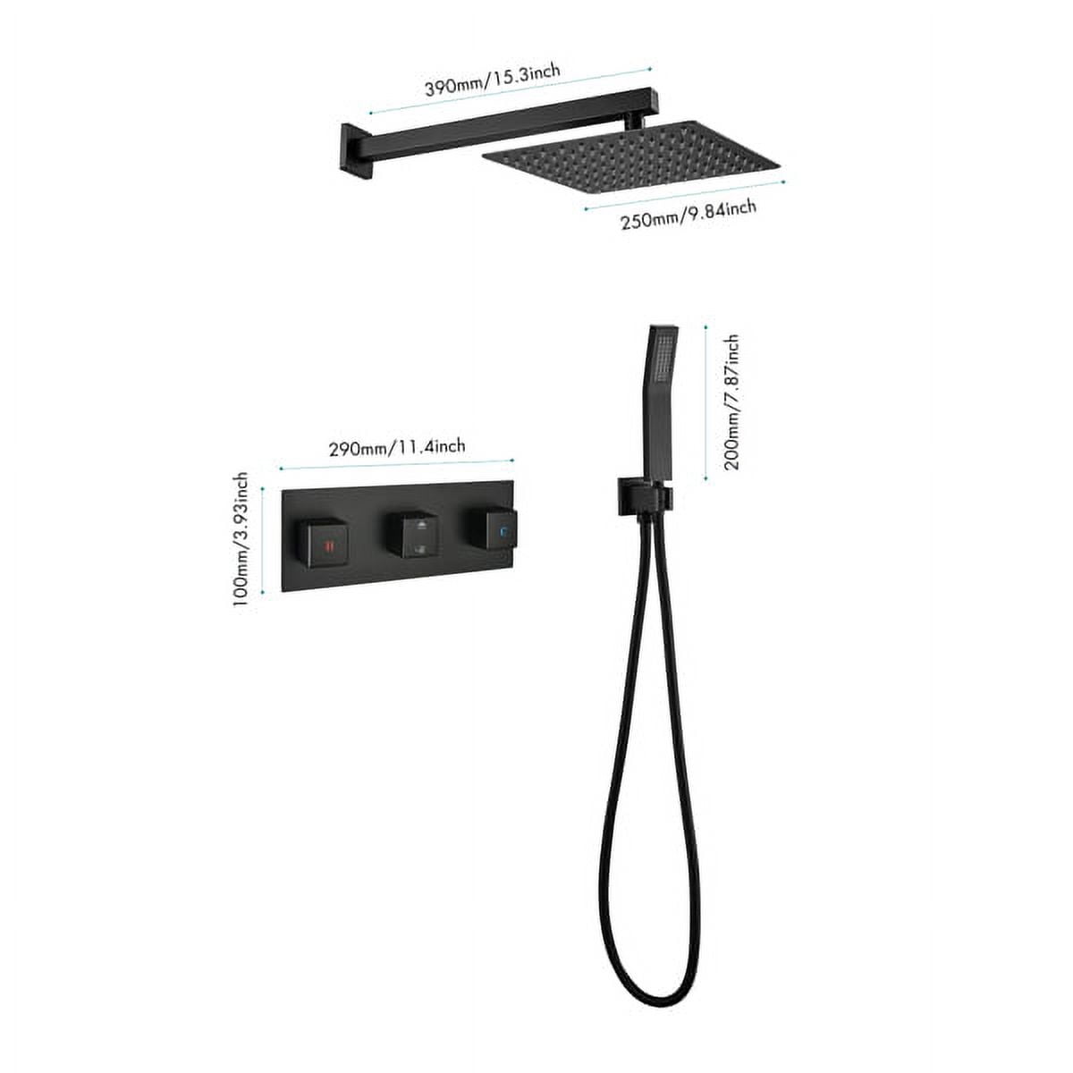 10" Brass Matte Black Rain Shower System - Wall-Mounted Combo Set with Handheld Sprayer & cUPC Certified Valve