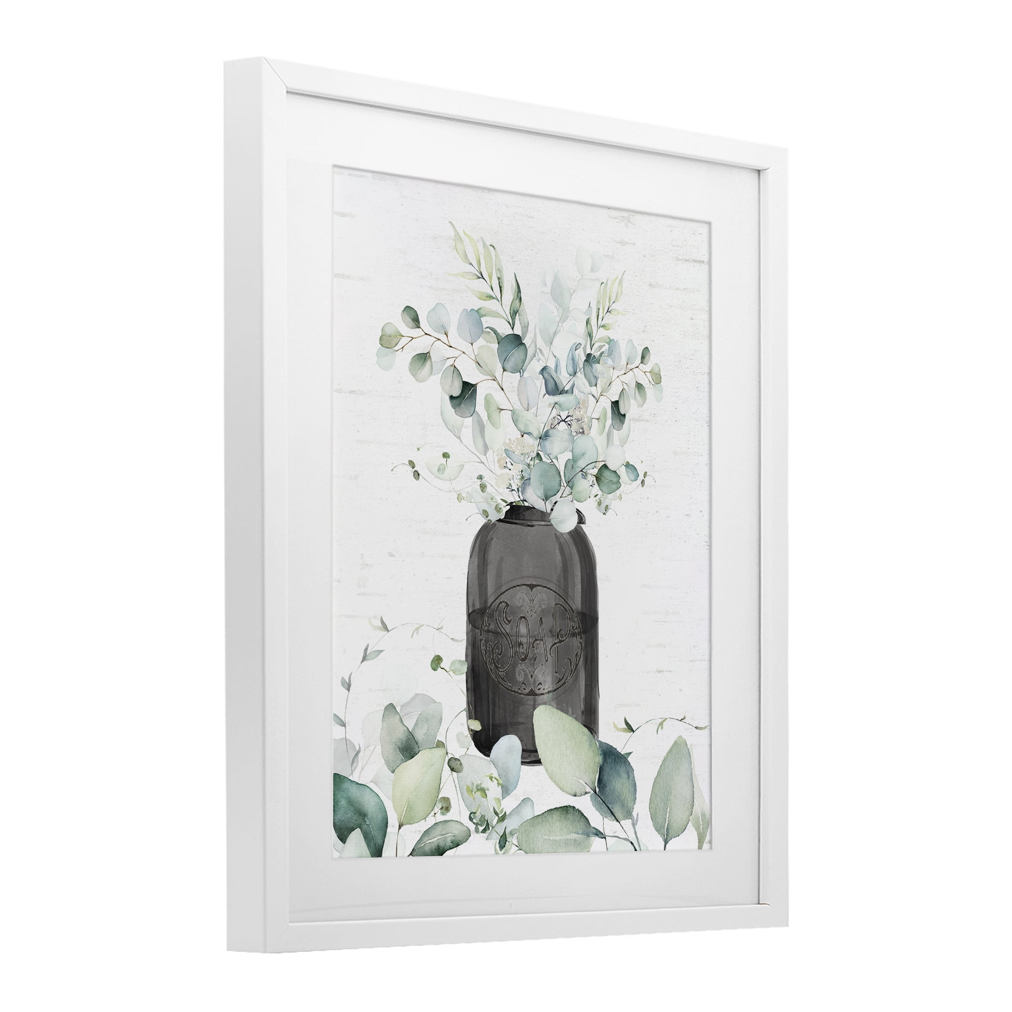 Soap Jar & Eucalyptus White Framed Print Under Glass, design by Lettered and Lined