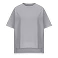 thumbnail image 3 of tklpehg Dressy Tops for Women Vintage Solid Color Going Out Tops Lightweight Loose Blouses Casual Short Sleeve Tee Shirt Crewneck Irregular Hem Tops Summer Tshirt (Gray,XL), 3 of 7