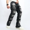 thumbnail image 6 of Reppunk Stylish Men Ripped Distressed Street Style HipHop Straight Jeans Trousers Male Holes Patch Spliced Slim Biker Denim Pants, 6 of 7