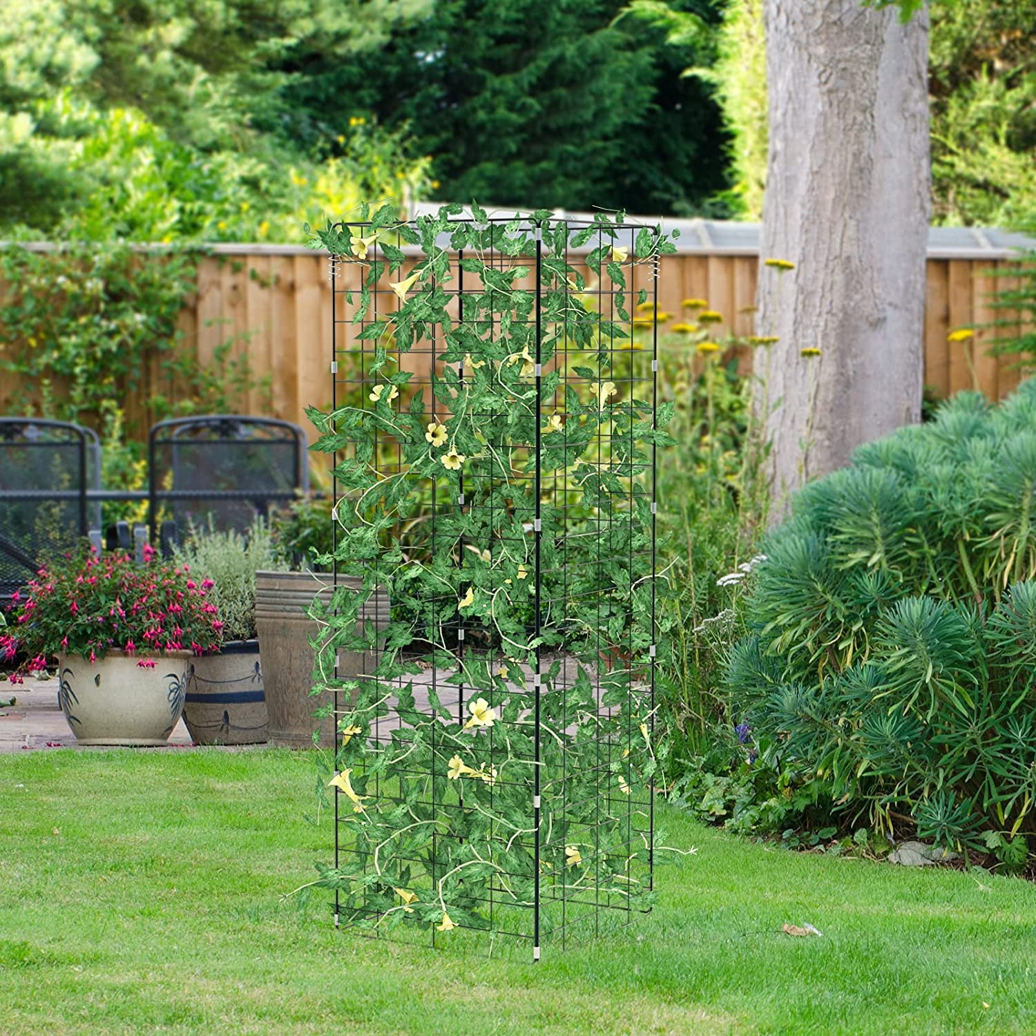 Cucumber Trellis, 8-Panel Metal Plant Support w/Rustproof PP-Coated A-Frame, Clips, Stakes, Spiral Connectors, Cable Tie & Twist Tie, Garden Trellis for Climbing Plants Outdoor Raised Bed
