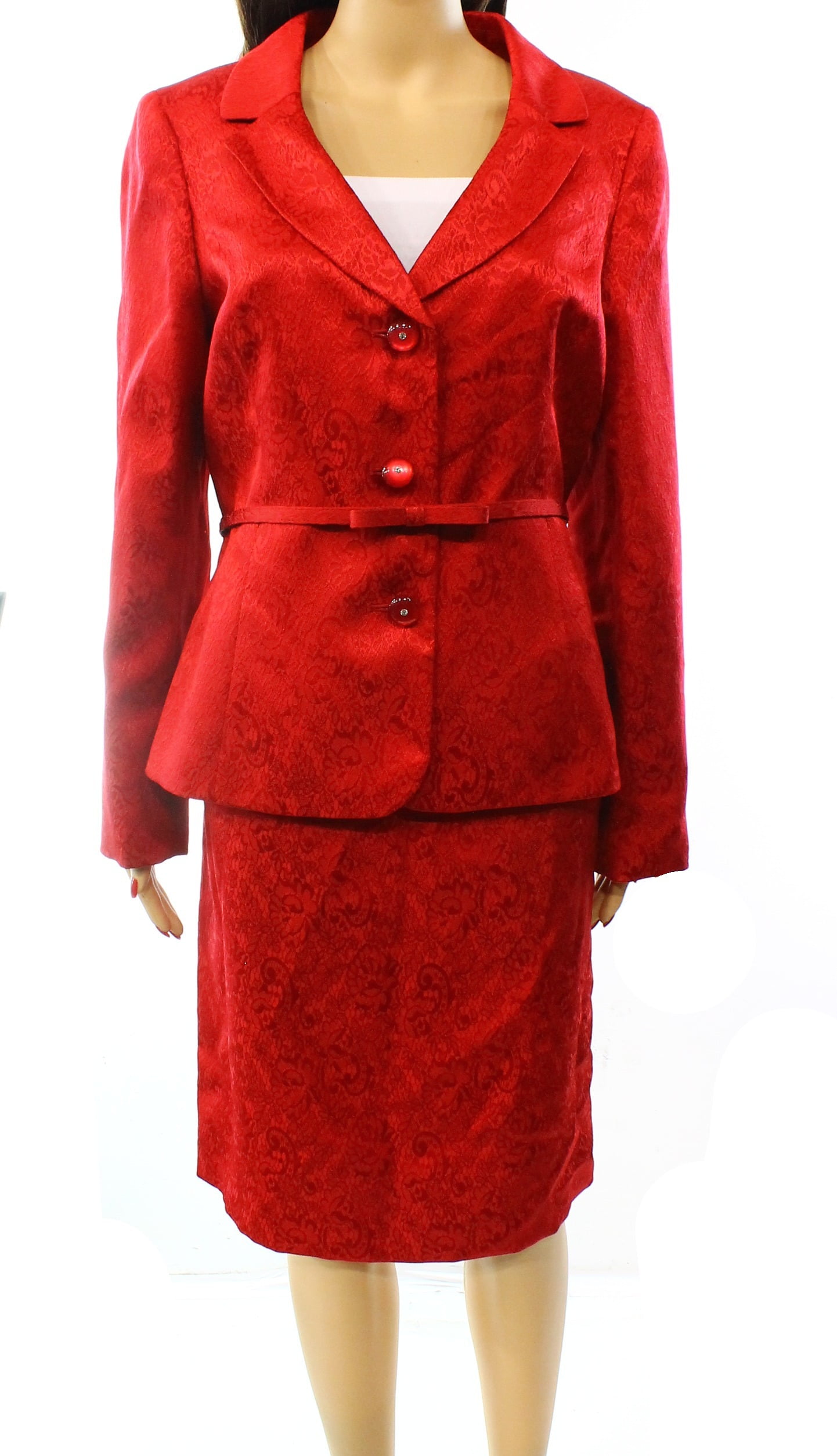 Kasper Kasper NEW Red Ruby Women's Size 18 Floral Jacquard Skirt Suit
