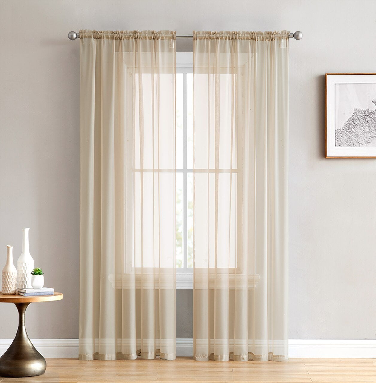 2 PRINTED VOILE SHEER WINDOW GROMMET PANELS CURTAIN TREATMENT 2 TONE #S38 108 " 